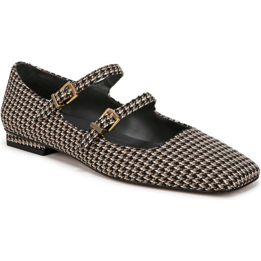 Franco Sarto Houndstooth Mary Jane Flats with Gold double Buckles